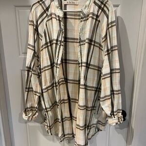Free People Plaid Button Down Shirt - Cream and Brown